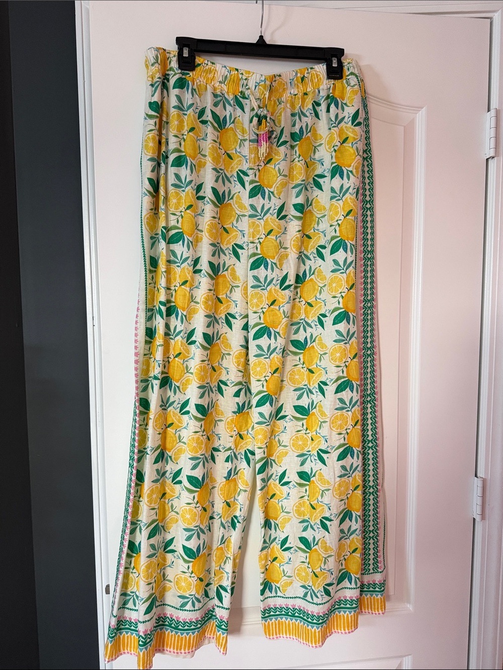 Wide Leg Lemon Print Linen Pants - Picture 1 of 5